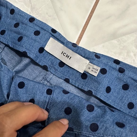 ICHI Polka Dot Chambray High Waisted Pants Womens Size Small Wide Leg Culottes - Picture 9 of 12